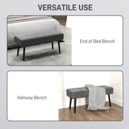 Homcom End Of Bed Bench With Thick Padding And Steel Legs For Entryway, Grey - thumbnail 6
