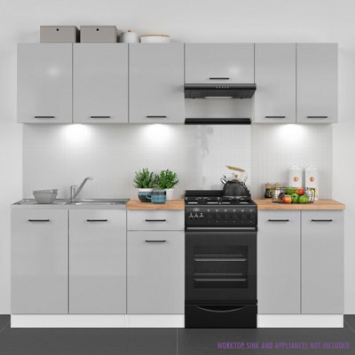 Heze Furniture Summer 7 Unit Kitchen Cabinets Set 230Cm In Light Grey Gloss - image 1