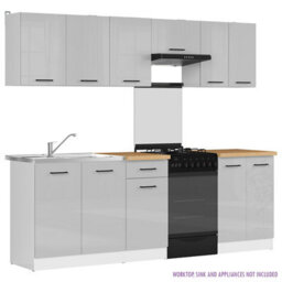 Heze Furniture Summer 7 Unit Kitchen Cabinets Set 230Cm In Light Grey Gloss - thumbnail 2