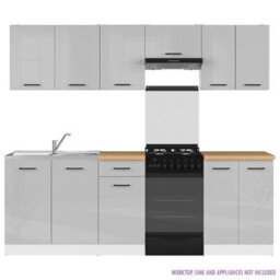 Heze Furniture Summer 7 Unit Kitchen Cabinets Set 230Cm In Light Grey Gloss - thumbnail 3