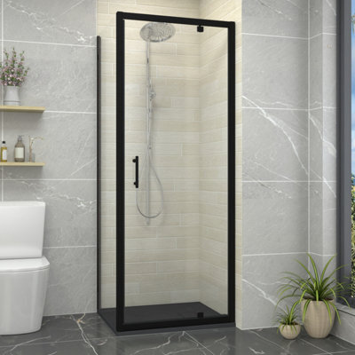 Sundaze Bathroom 700mm Pivot Door Shower Enclosure Matt Black Framed 800mm With Side Panel And Black Smc Shower Tray - image 1