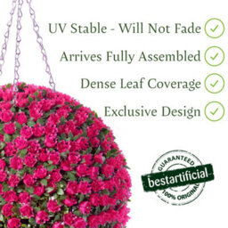 Pair Of Best Artificial 28Cm Pink Rose Hanging Basket Flower Topiary Ball - Suitable For Outdoor Use - Weather & Fade Resistant - thumbnail 3