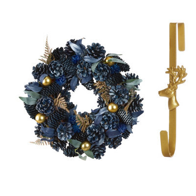 Dibor 35Cm Moonlight Front Door Christmas Wreath With Deer Wreath Hanger - image 1