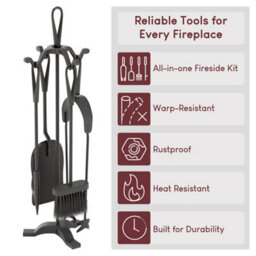Lassic Fire Vida 5 Piece Buxton Black Companion Set - Shovel, Brush, Poker, Tong - thumbnail 4