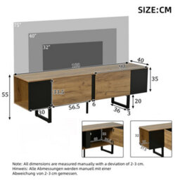 Btm Tv Stand 180 X 40 X 55 Cm For Up To 75 Inch Tv, Tv Cabinet With 2 Cupboards And Open Shelves, Oak And Black - thumbnail 6