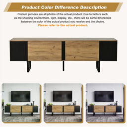Btm Tv Stand 180 X 40 X 55 Cm For Up To 75 Inch Tv, Tv Cabinet With 2 Cupboards And Open Shelves, Oak And Black - thumbnail 7