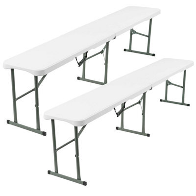 Crystals Set Of 2 6 Ft Folding Benches - Durable White Garden For Indoor / Outdoor Use, Suitable Dining, Picnics, Bbqs, Camping