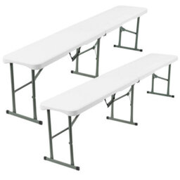 Crystals Set Of 2 6 Ft Folding Benches - Durable White Garden For Indoor / Outdoor Use, Suitable Dining, Picnics, Bbqs, Camping