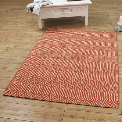 Orange Geometric Wool Modern Handmade Easy To Clean Rug For Living Room And Bedroom-100Cm X 150Cm - image 1