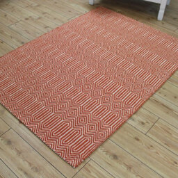 Orange Geometric Wool Modern Handmade Easy To Clean Rug For Living Room And Bedroom-100Cm X 150Cm - thumbnail 3