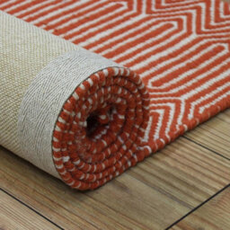 Orange Geometric Wool Modern Handmade Easy To Clean Rug For Living Room And Bedroom-100Cm X 150Cm - thumbnail 2