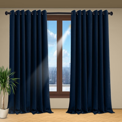 Oxford Homeware Plain Navy 230Gsm Blackout Curtain Thermal Insulated Eyelet For Living Room Curtain Pair (W)228Cm X (L)228Cm - image 1