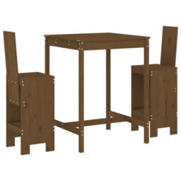 Berkfield 3 Piece Garden Bar Set Honey Brown Solid Wood Pine - thumbnail 2