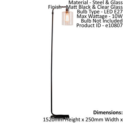 Floor Lamp Light Matt Black & Clear Glass 10W Led E27 Complete Lamp