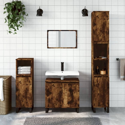Berkfield 3 Piece Bathroom Cabinet Set Smoked Oak Engineered Wood - image 1
