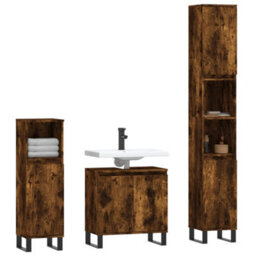 Berkfield 3 Piece Bathroom Cabinet Set Smoked Oak Engineered Wood - thumbnail 3