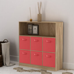 Urbn-Living Oak, Red - Wide 7-Cube Bookcase With Drawers - thumbnail 3