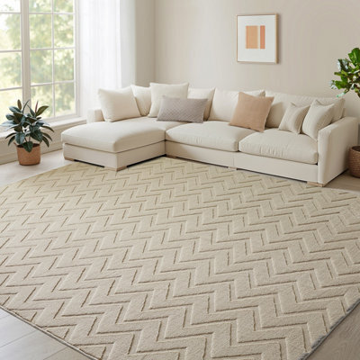 Bedlooms Beige High Low Pile Rug 200X290Cm, Soft Thick Piles,  Diamond Pattern, Modern Area Rugs And Living Room Rug - image 1