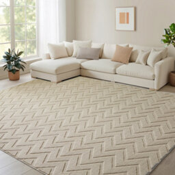 Bedlooms Beige High Low Pile Rug 200X290Cm, Soft Thick Piles,  Diamond Pattern, Modern Area Rugs And Living Room Rug - thumbnail 1