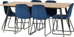 Seconique Hamilton Large Dining Set Oak Effect With 6 Sapphire Blue Velvet Lukas Chairs - thumbnail 2