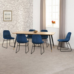 Seconique Hamilton Large Dining Set Oak Effect With 6 Sapphire Blue Velvet Lukas Chairs - thumbnail 3