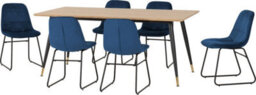 Seconique Hamilton Large Dining Set Oak Effect With 6 Sapphire Blue Velvet Lukas Chairs