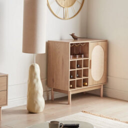 Wyld And Coco Light Brown Rattan Front Sideboard With 9-Bottle Wine Rack And Glass Holders - thumbnail 2