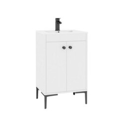 Royal Bathrooms Verona 500mm Walnut Woodgrain Floor Standing Bathroom Vanity Unit 2 Door With Minimalist Basin & Matt Black Knob - thumbnail 6