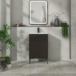 Royal Bathrooms Verona 500mm Walnut Woodgrain Floor Standing Bathroom Vanity Unit 2 Door With Minimalist Basin & Matt Black Knob - thumbnail 4