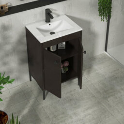 Royal Bathrooms Verona 500mm Walnut Woodgrain Floor Standing Bathroom Vanity Unit 2 Door With Minimalist Basin & Matt Black Knob - thumbnail 5