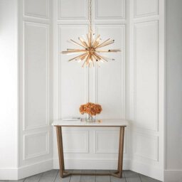Large Antique Brass Ceiling Pendant Light - 8 Bulb Hanging Fitting - Prism Glass - thumbnail 4