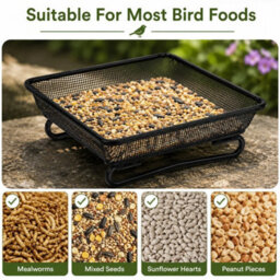Metal Bird Mesh Ground Feeder Tray Platform For Garden Wild Birds 17X17X5.5Cm - thumbnail 6