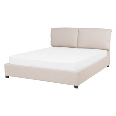Beliani Bed Fabric Belfort 140 X 200 Cm (Eu Double) Light Beige - image 1