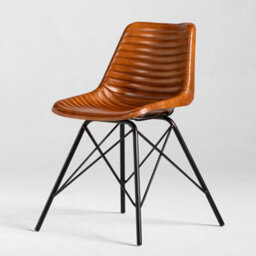 Where Saints Go Ltd Cross Leg Dining Chair, Tan Ribbed Goat Leather, Black Cross Leg Base By Where Saints Go - thumbnail 4