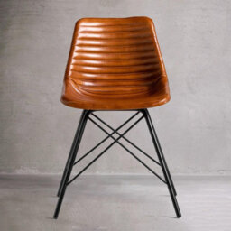 Where Saints Go Ltd Cross Leg Dining Chair, Tan Ribbed Goat Leather, Black Cross Leg Base By Where Saints Go - thumbnail 6