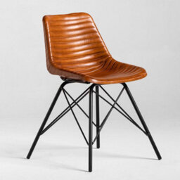 Where Saints Go Ltd Cross Leg Dining Chair, Tan Ribbed Goat Leather, Black Cross Leg Base By Where Saints Go