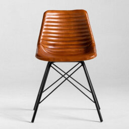 Where Saints Go Ltd Cross Leg Dining Chair, Tan Ribbed Goat Leather, Black Cross Leg Base By Where Saints Go - thumbnail 2