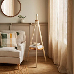 ValueLights Morrigan Cream Wood Shelf Floor Lamp Base