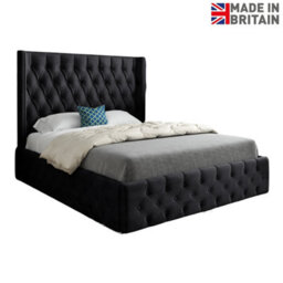 Turin Straight Winged Upholstered Soft Velvet Bed Frame - Black - thumbnail 6