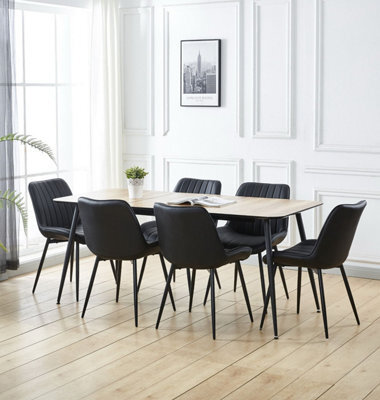 Hallowood Furniture Cullompton Large Extending Dining Table With 6 Black Bonded Leather Chairs - image 1