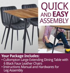 Hallowood Furniture Cullompton Large Extending Dining Table With 6 Black Bonded Leather Chairs - thumbnail 7