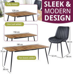 Hallowood Furniture Cullompton Large Extending Dining Table With 6 Black Bonded Leather Chairs - thumbnail 3