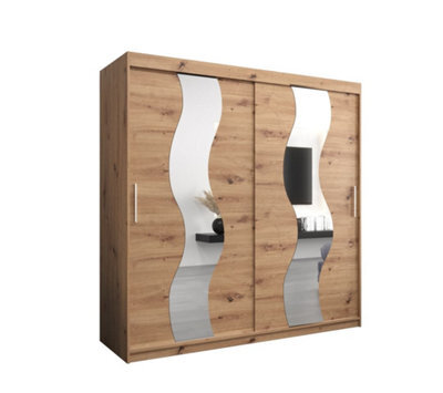 Arte Seville Mirrored Sliding Door Wardrobe With Shelves And Hanging Rails In Oak Artisan (H)2000mm (W)2000mm (D)620mm - image 1