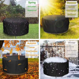 1 Pcs Round Garden Table Cover, Outdoor Fire Pit Furniture Protective Cover For And Chairs, 210D Oxford, 77X70Cm - thumbnail 3