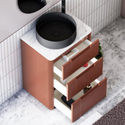 Royal Bathrooms Avenza 600mm Terracotta Clay Floor Standing Countertop Bathroom Vanity Unit 3 Drawer With Art Round Black Basin - thumbnail 5