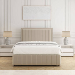 Bsspoke Sophia Divan Bed Set Cream Velvet 24Inch Panel Headboard & Footboard & 2 Drawers Same Side & Mattress In All Sizes - thumbnail 2