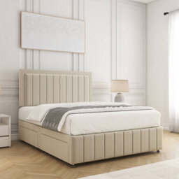 Bsspoke Sophia Divan Bed Set Cream Velvet 24Inch Panel Headboard & Footboard & 2 Drawers Same Side & Mattress In All Sizes - thumbnail 3