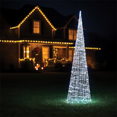 My Smart Buy Festive Cone-Shaped Led Light Tower 90Cm Or 120Cm Silver Metal Frame With White Micro Leds & 5M Cable - image 1