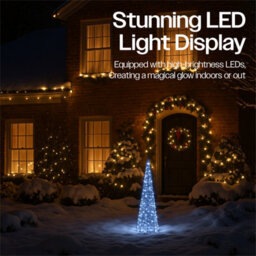 My Smart Buy Festive Cone-Shaped Led Light Tower 90Cm Or 120Cm Silver Metal Frame With White Micro Leds & 5M Cable - thumbnail 3