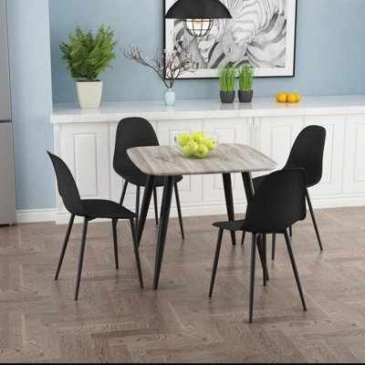 Core Products Aspen Grey Oak Effect 80Cm Square Dining Table With 4 Black Plastic Curve Design Chairs - image 1